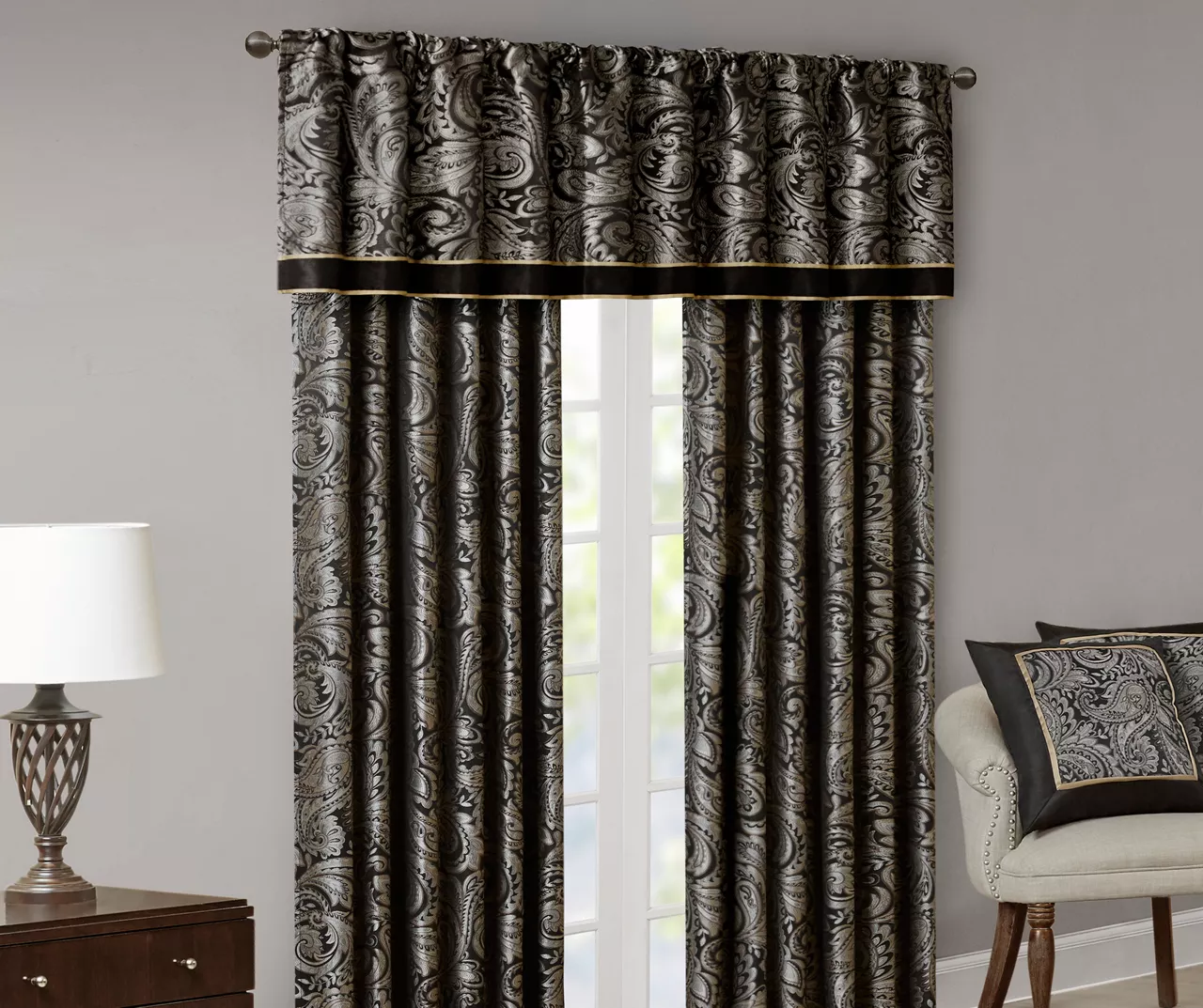 Valerie Black Light-Filtering Rod Pocket Curtain Panel Pair, (95") 13 Valerie Black Light-Filtering Rod Pocket Curtain Panel Pair, (95") - Image 11