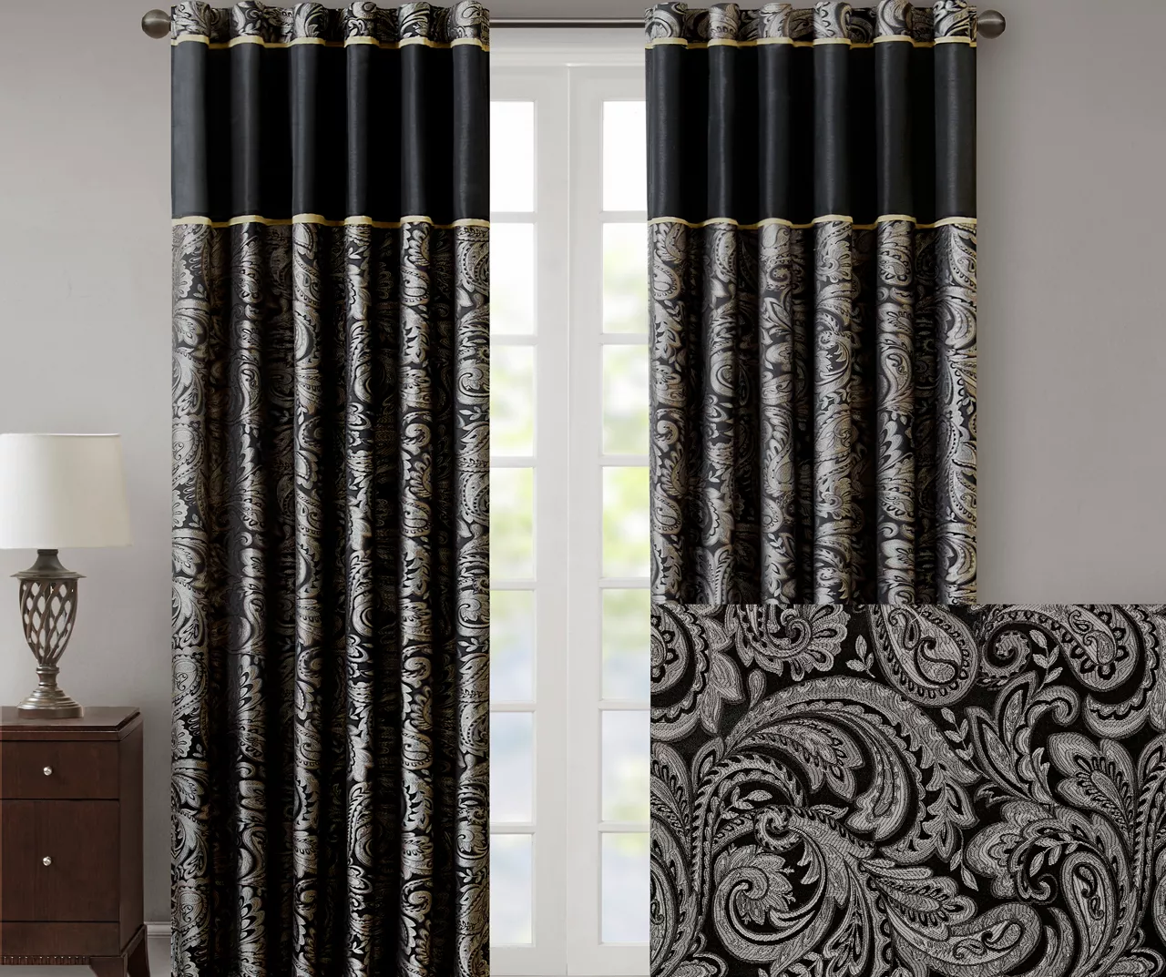 Valerie Black Light-Filtering Rod Pocket Curtain Panel Pair, (95") 5 Valerie Black Light-Filtering Rod Pocket Curtain Panel Pair, (95") - Image 3