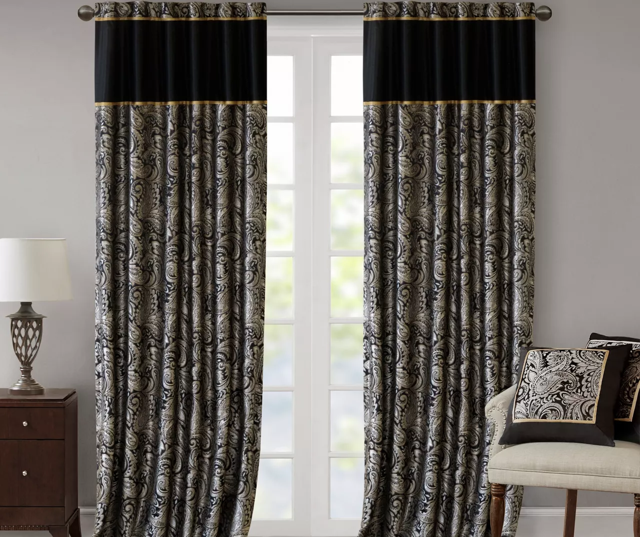 Valerie Black Light-Filtering Rod Pocket Curtain Panel Pair, (95") 10 Valerie Black Light-Filtering Rod Pocket Curtain Panel Pair, (95") - Image 8