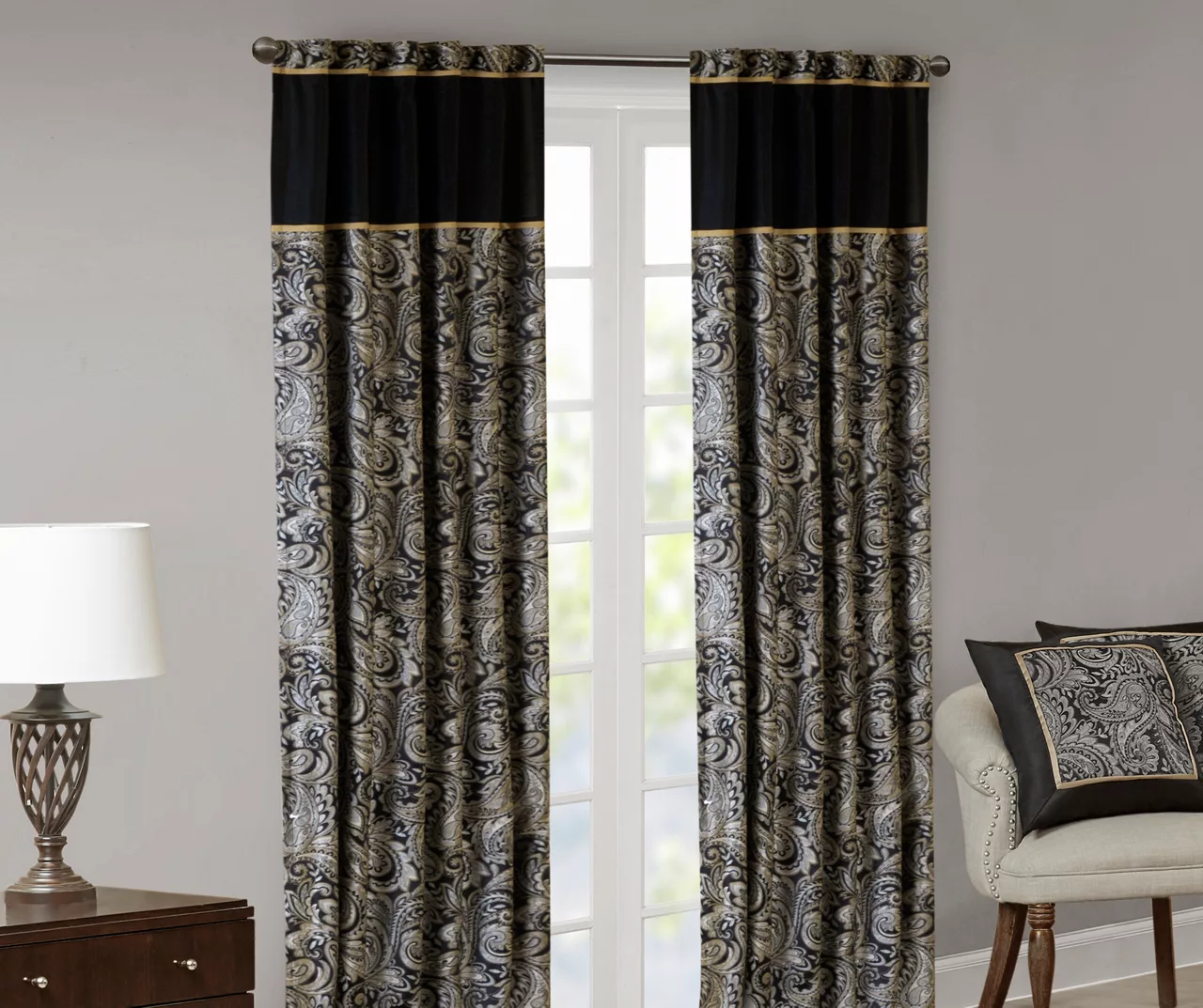 Valerie Black Light-Filtering Rod Pocket Curtain Panel Pair, (95") 11 Valerie Black Light-Filtering Rod Pocket Curtain Panel Pair, (95") - Image 9