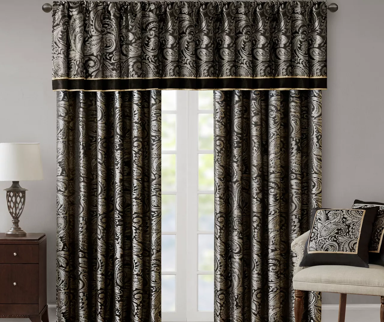 Valerie Black Light-Filtering Rod Pocket Curtain Panel Pair, (95") 12 Valerie Black Light-Filtering Rod Pocket Curtain Panel Pair, (95") - Image 10