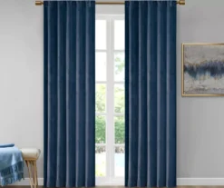 Bryce Velvet Navy Room-Darkening Rod Pocket Curtain Panel Pair, (95")