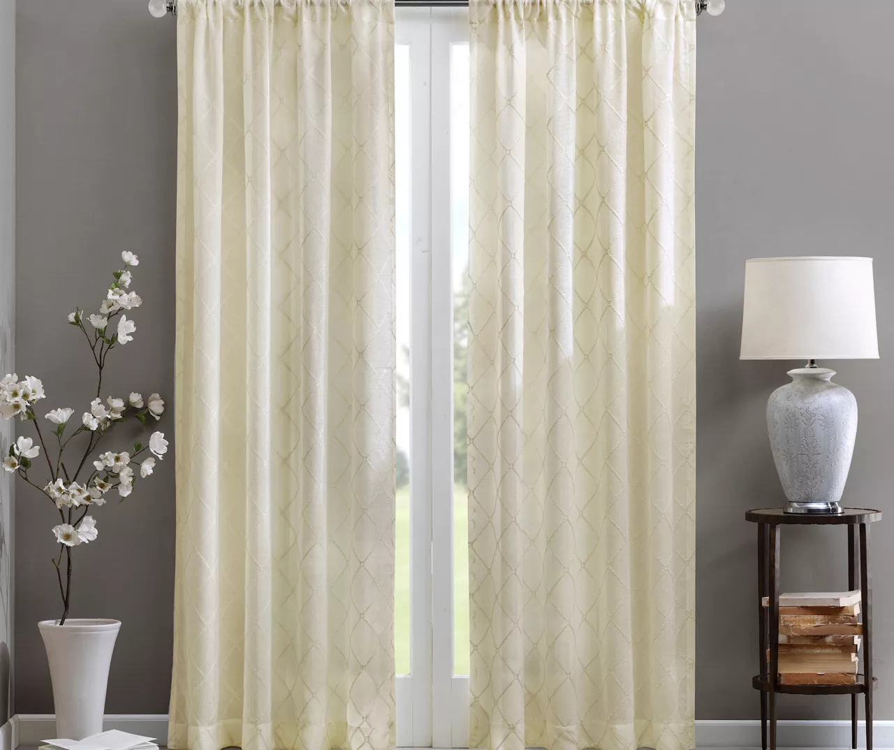 Clarissa Diamond Ivory Sheer Rod Pocket Curtain Panel, (84") 3 Clarissa Diamond Ivory Sheer Rod Pocket Curtain Panel, (84")