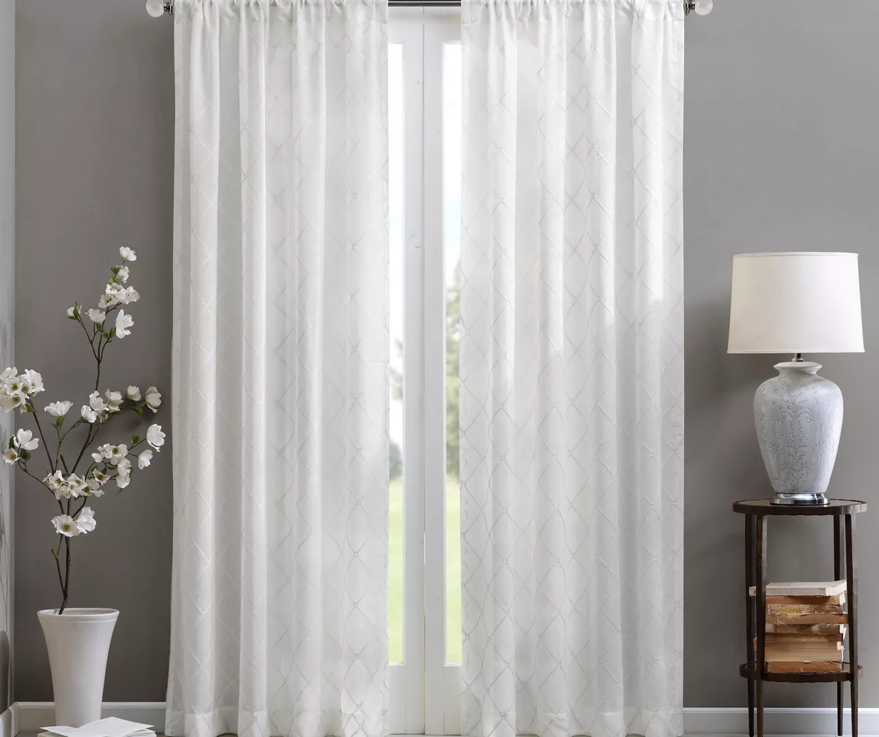 Clarissa Diamond White Sheer Rod Pocket Curtain Panel, (84") 3 Clarissa Diamond White Sheer Rod Pocket Curtain Panel, (84")