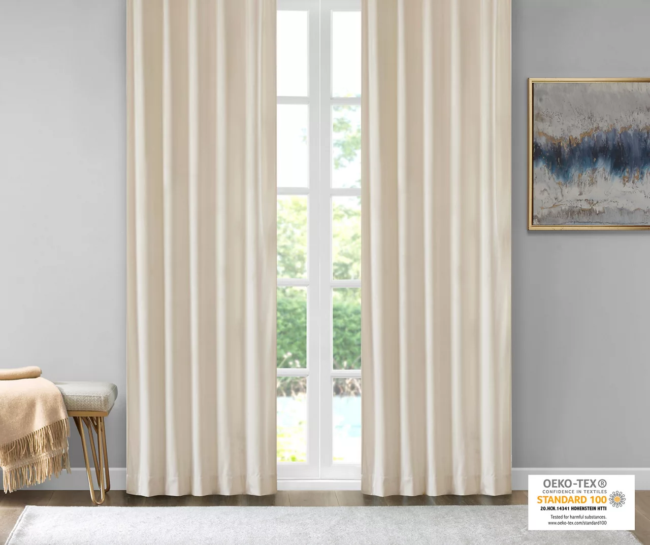 Bryce Velvet Ivory Room-Darkening Rod Pocket Curtain Panel Pair, (95") 5 Bryce Velvet Ivory Room-Darkening Rod Pocket Curtain Panel Pair, (95") - Image 3