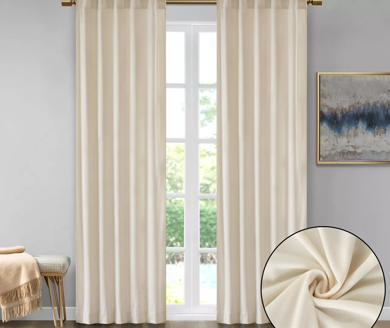 Bryce Velvet Ivory Room-Darkening Rod Pocket Curtain Panel Pair, (95") 6 Bryce Velvet Ivory Room-Darkening Rod Pocket Curtain Panel Pair, (95") - Image 4