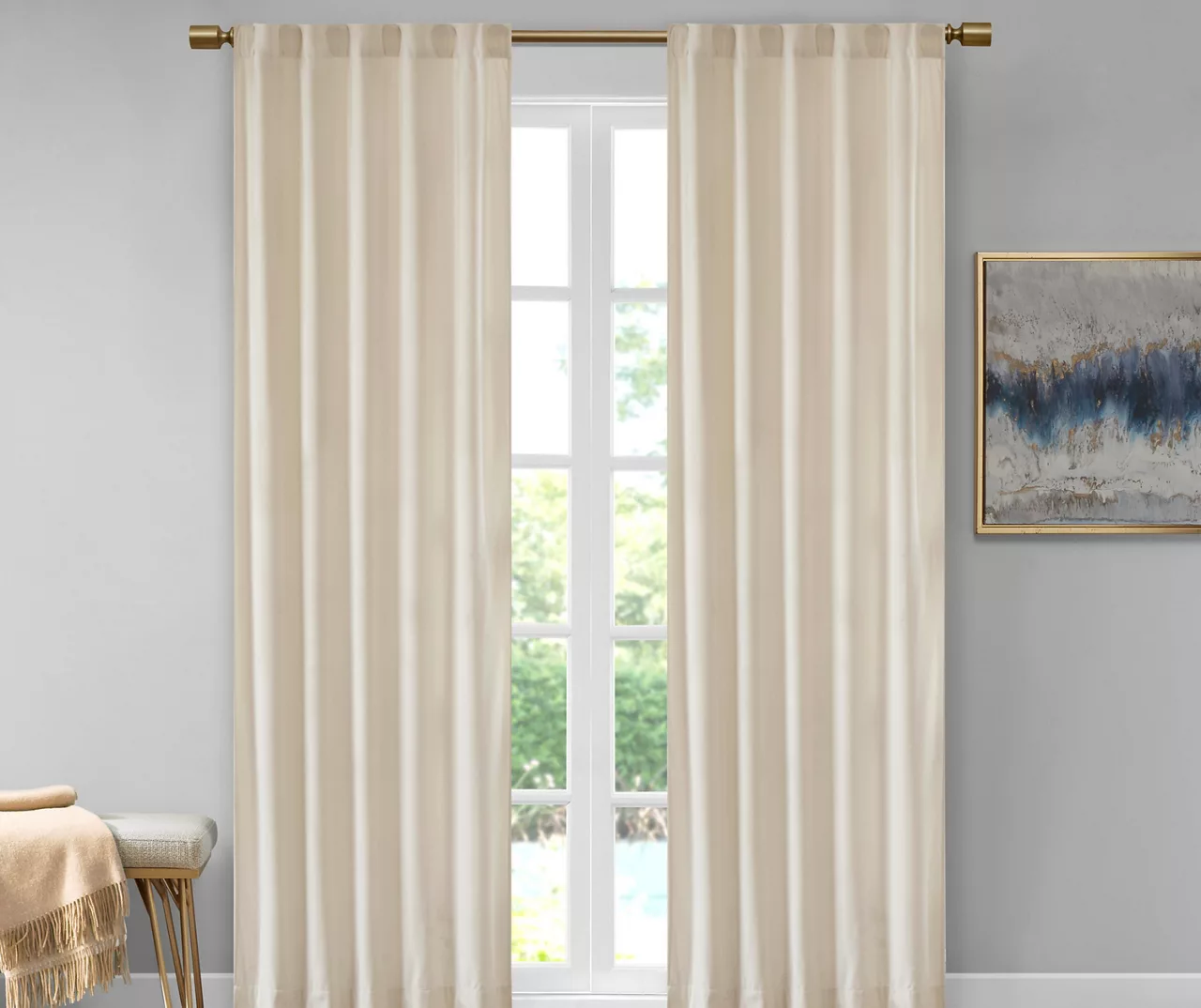Bryce Velvet Ivory Room-Darkening Rod Pocket Curtain Panel Pair, (95") 3 Bryce Velvet Ivory Room-Darkening Rod Pocket Curtain Panel Pair, (95")
