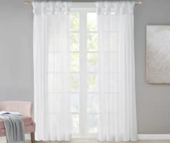 Persis White Voile Sheer Twisted Tab Curtain Panel Pair, (95")