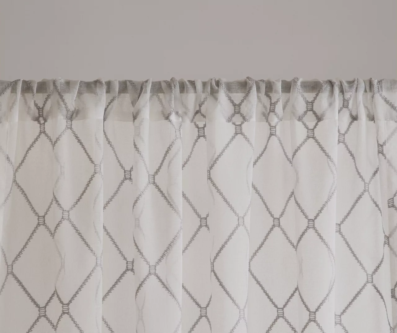 Clarissa Diamond White & Gray Sheer Rod Pocket Curtain Panel, (95") 6 Clarissa Diamond White & Gray Sheer Rod Pocket Curtain Panel, (95") - Image 4