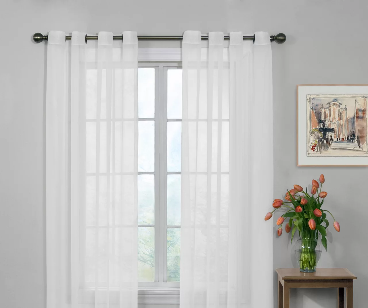 Curtain Fresh White Sheer Grommet Curtain Panel, (84") 3 Curtain Fresh White Sheer Grommet Curtain Panel, (84")