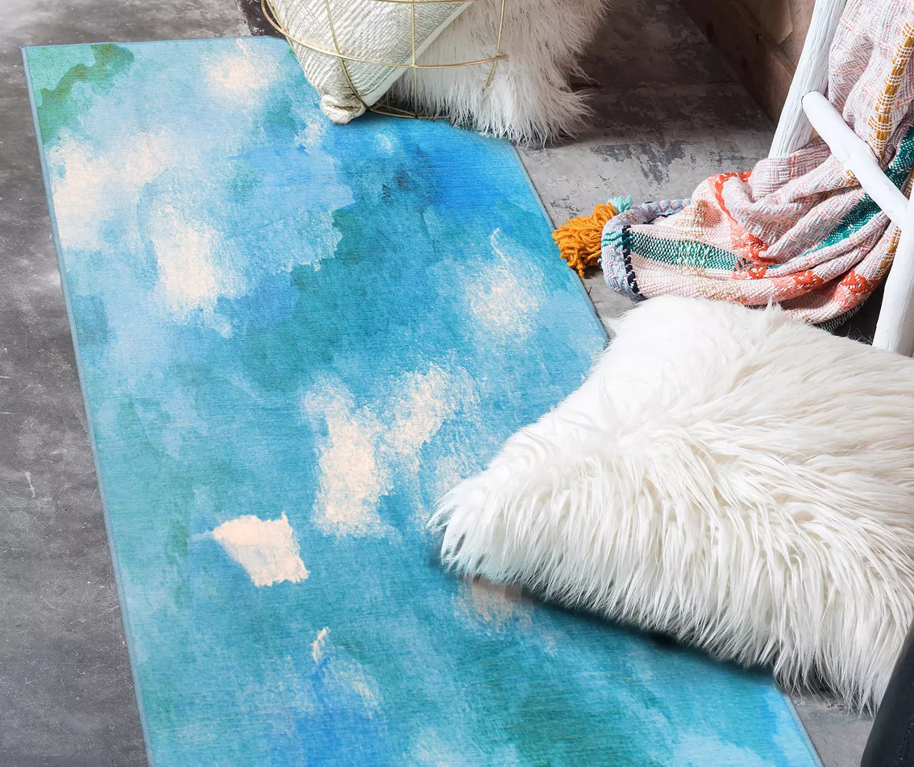 My Magic Carpet Watercolor Aqua Blue Washable Area Rug 13 My Magic Carpet Watercolor Aqua Blue Washable Area Rug - Image 11