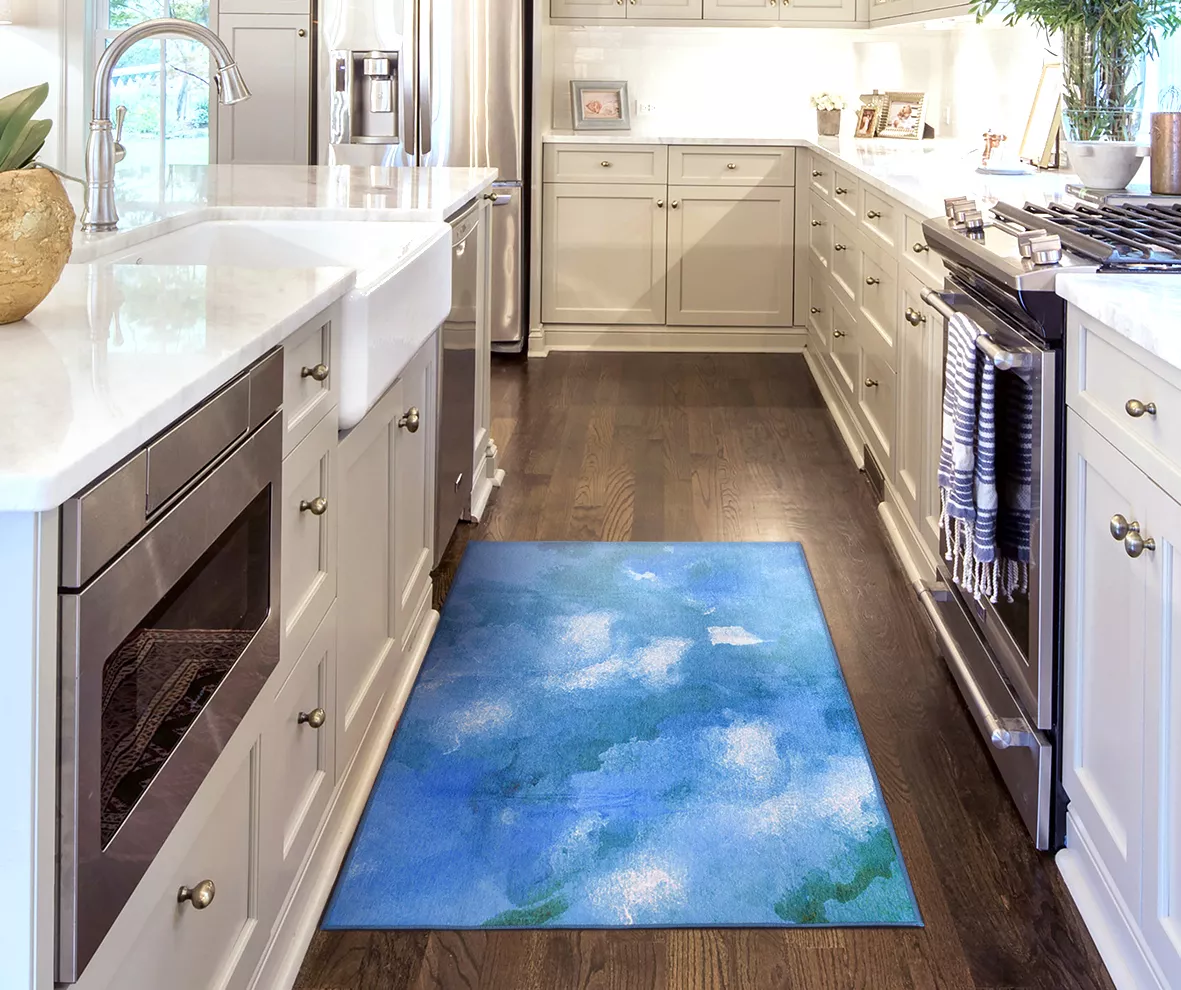 My Magic Carpet Watercolor Aqua Blue Washable Area Rug 7 My Magic Carpet Watercolor Aqua Blue Washable Area Rug - Image 5