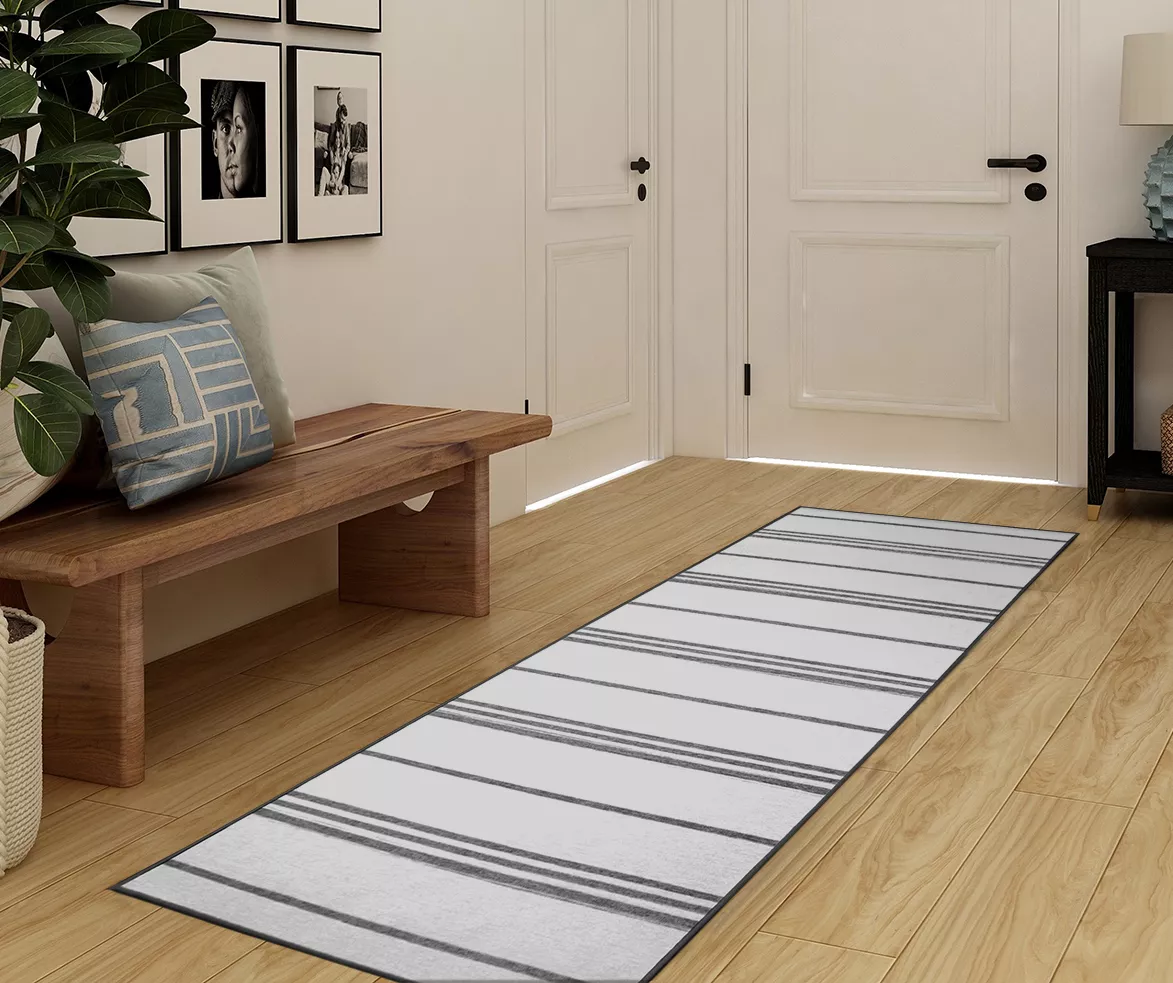 My Magic Carpet Stripe Gray & White Washable Runner, (2'6" X 7') 4 My Magic Carpet Stripe Gray & White Washable Runner, (2'6" X 7') - Image 2
