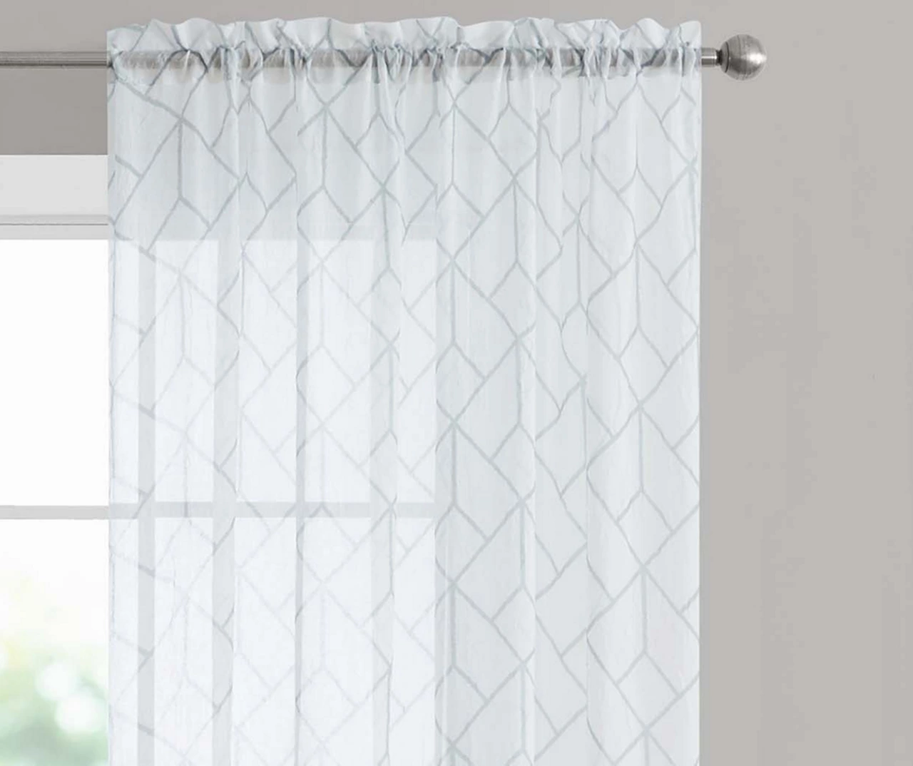 Finch Gray Geometric Crushed Voile Sheer Curtain Panel, (84") 4 Finch Gray Geometric Crushed Voile Sheer Curtain Panel, (84") - Image 2