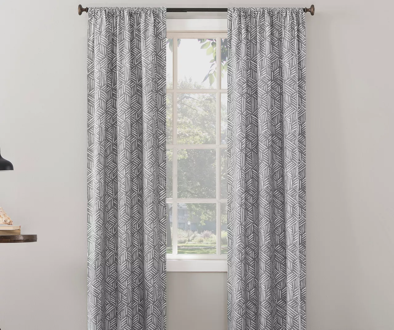 Gray Geometric Quill Blackout Rod Pocket Curtain Panel, (84") 3 Gray Geometric Quill Blackout Rod Pocket Curtain Panel, (84")