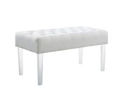Marie Glitz White Tufted Linen Acrylic Leg Bench -DHP Sales Store 810543267 1