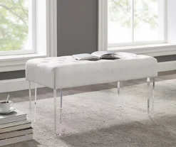Marie Glitz White Tufted Linen Acrylic Leg Bench -DHP Sales Store 810543267 2