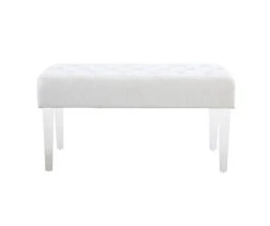 Marie Glitz White Tufted Linen Acrylic Leg Bench -DHP Sales Store 810543267 3
