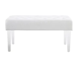 Marie Glitz White Tufted Linen Acrylic Leg Bench -DHP Sales Store 810543267 A0 2