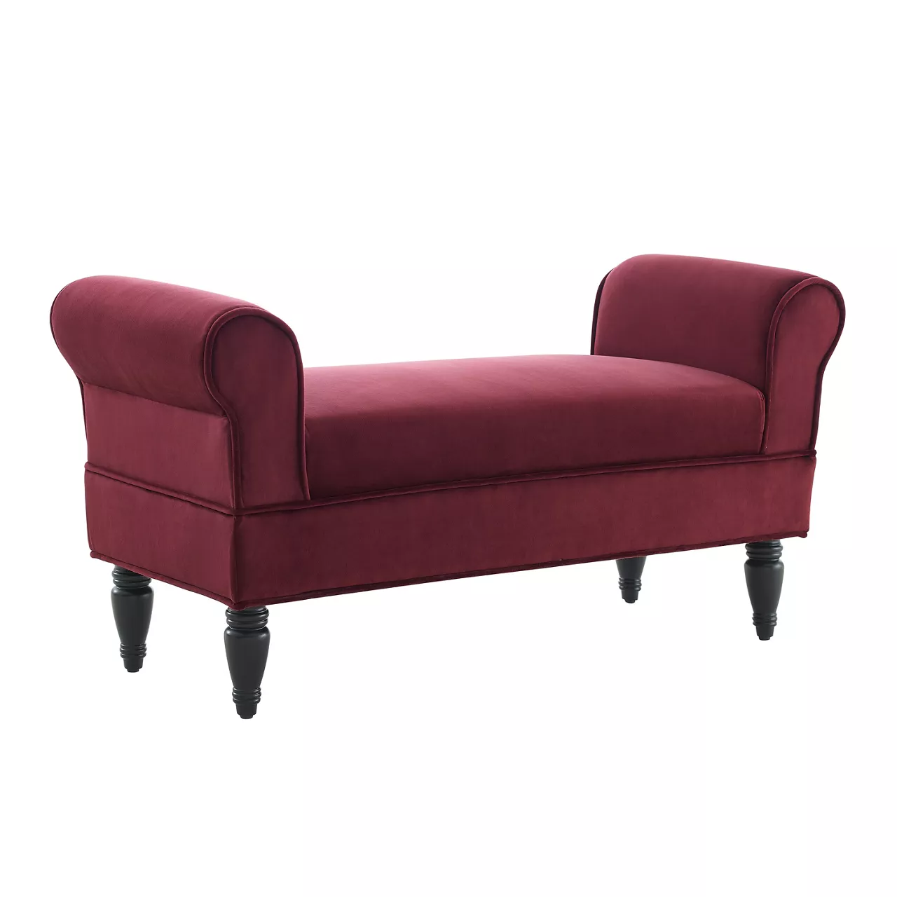 Elsie Berry & Dark Mahogany Upholstered Rolled Arm Bench 3 Elsie Berry & Dark Mahogany Upholstered Rolled Arm Bench