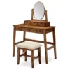 Laura 2-Piece Walnut & Beige 6-Drawer Tilting Mirror Vanity Set -DHP Sales Store 810543314 1