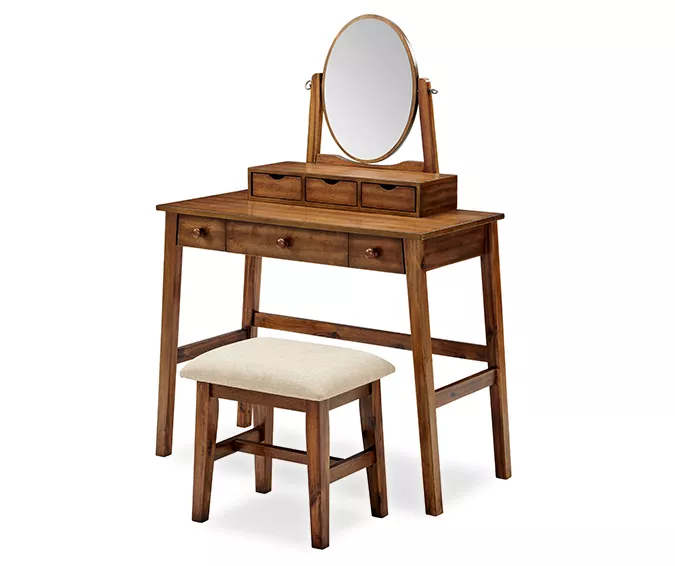 Laura 2-Piece Walnut & Beige 6-Drawer Tilting Mirror Vanity Set 3 Laura 2-Piece Walnut & Beige 6-Drawer Tilting Mirror Vanity Set