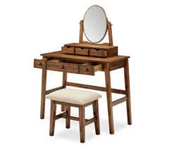 Laura 2-Piece Walnut & Beige 6-Drawer Tilting Mirror Vanity Set 9 Laura 2-Piece Walnut & Beige 6-Drawer Tilting Mirror Vanity Set -DHP Sales Store 810543314 5