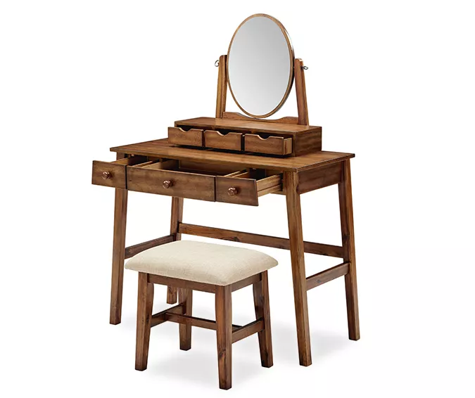 Laura 2-Piece Walnut & Beige 6-Drawer Tilting Mirror Vanity Set 6 Laura 2-Piece Walnut & Beige 6-Drawer Tilting Mirror Vanity Set - Image 4
