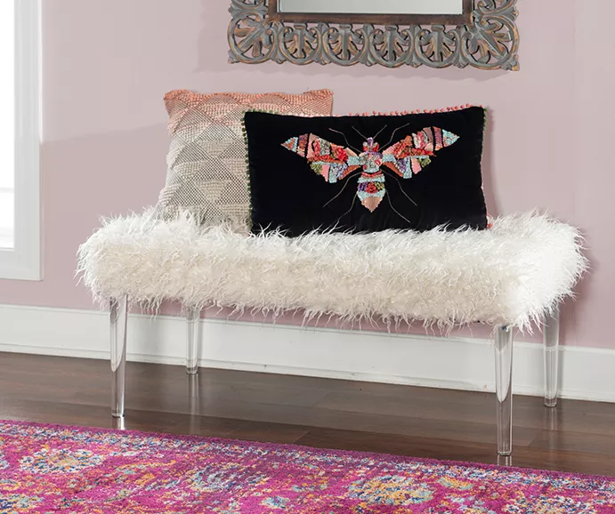 Cara White Faux Fur Acrylic Leg Bench 4 Cara White Faux Fur Acrylic Leg Bench - Image 2