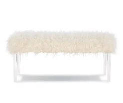 Cara White Faux Fur Acrylic Leg Bench 9 Cara White Faux Fur Acrylic Leg Bench -DHP Sales Store 810543373 3