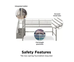 DHP Kaden Gray Junior Twin Loft Bed With Storage Steps -DHP Sales Store 810543776 4