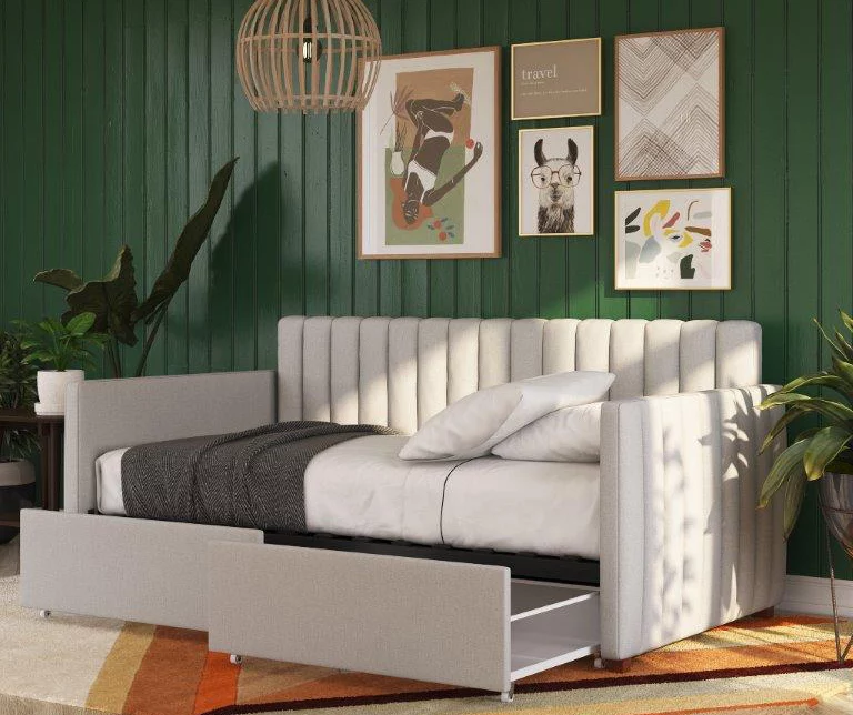 Brittany Gray Linen Upholstered Twin Storage Daybed 4 Brittany Gray Linen Upholstered Twin Storage Daybed - Image 2
