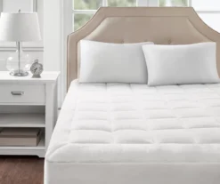 White Waterproof Down-Alternative Queen Mattress Pad
