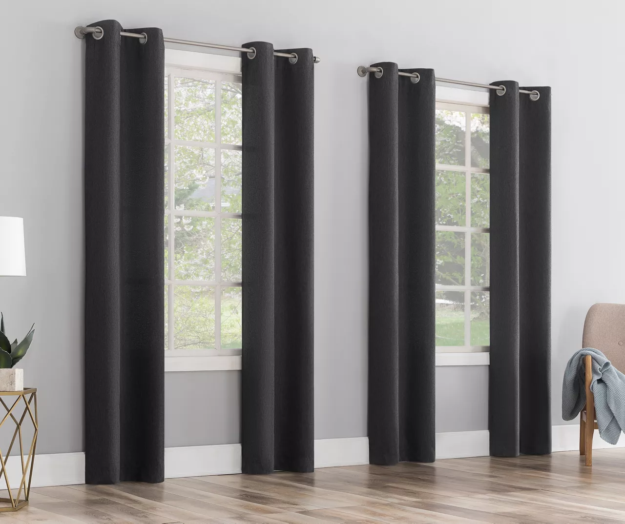 Baylor Charcoal Room-Darkening Grommet 4-Piece Curtain Panel Set, (84") 3 Baylor Charcoal Room-Darkening Grommet 4-Piece Curtain Panel Set, (84")