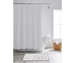 Gray 14-Piece Shower Curtain & Leopard Print Noodle Bath Rug Set