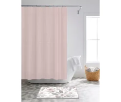 Pink & Gray 14-Piece Shower Curtain & Floral Noodle Bath Rug Set