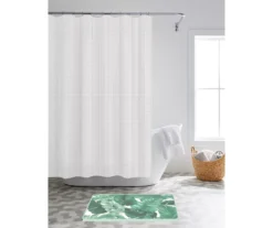 Green 14-Piece Shower Curtain & Tropical Palm Noodle Bath Rug Set