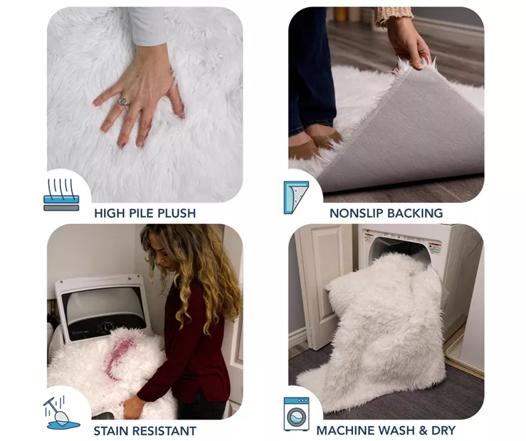 My Magic Carpet White Washable Round Shag Area Rug, (6') 5 My Magic Carpet White Washable Round Shag Area Rug, (6') - Image 3