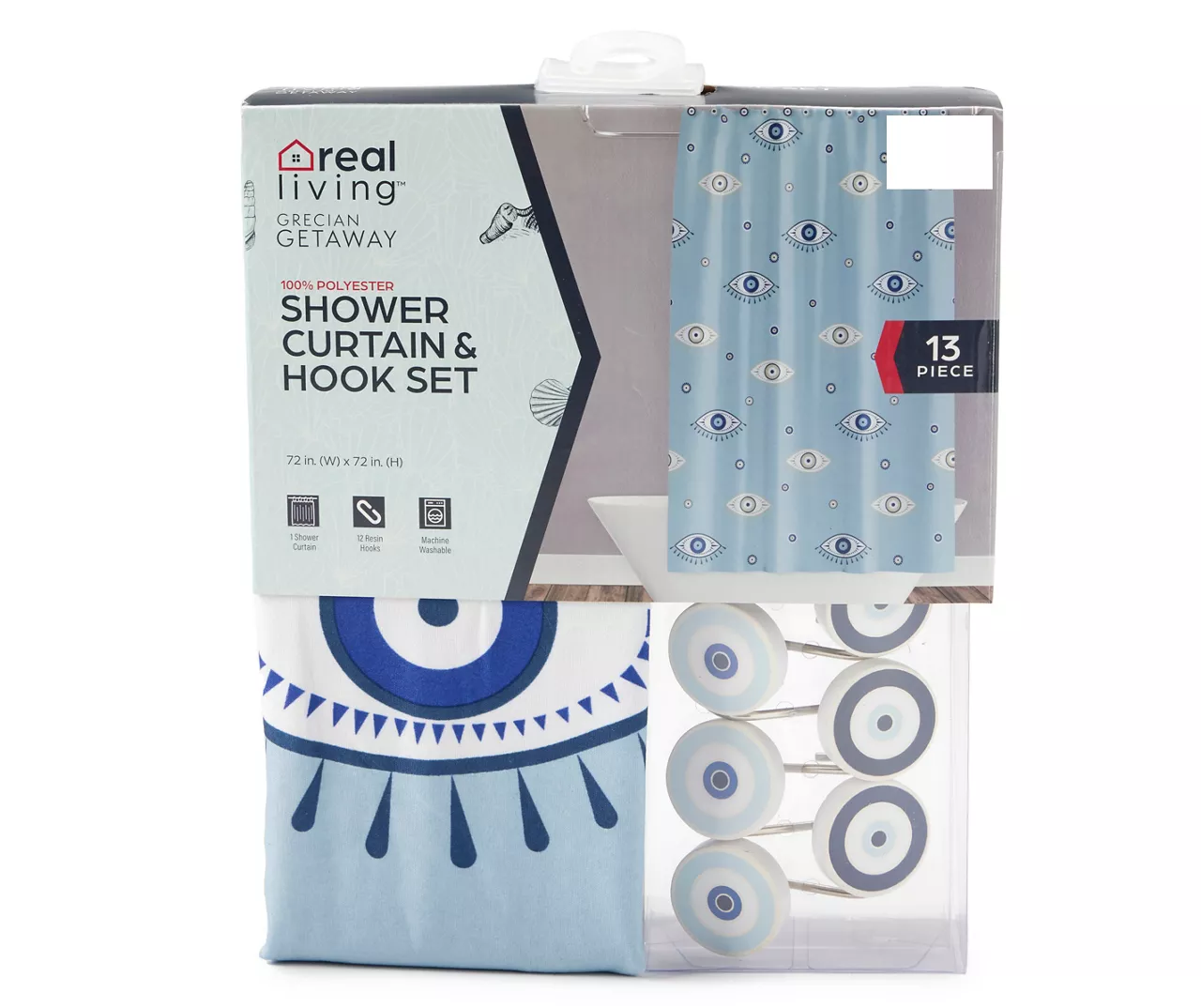 Grecian Getaway Blue All-Seeing Eyes 13-Piece Shower Curtain Set 3 Grecian Getaway Blue All-Seeing Eyes 13-Piece Shower Curtain Set