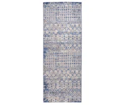 Jessica Blue & Cream Moroccan Geometric Runner Rug, (2.5' X 7') -DHP Sales Store 810573670 2