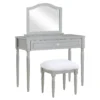 Vanity Table Set With Mirror & Faux Fur Stool -DHP Sales Store 810575929 810575928 A0