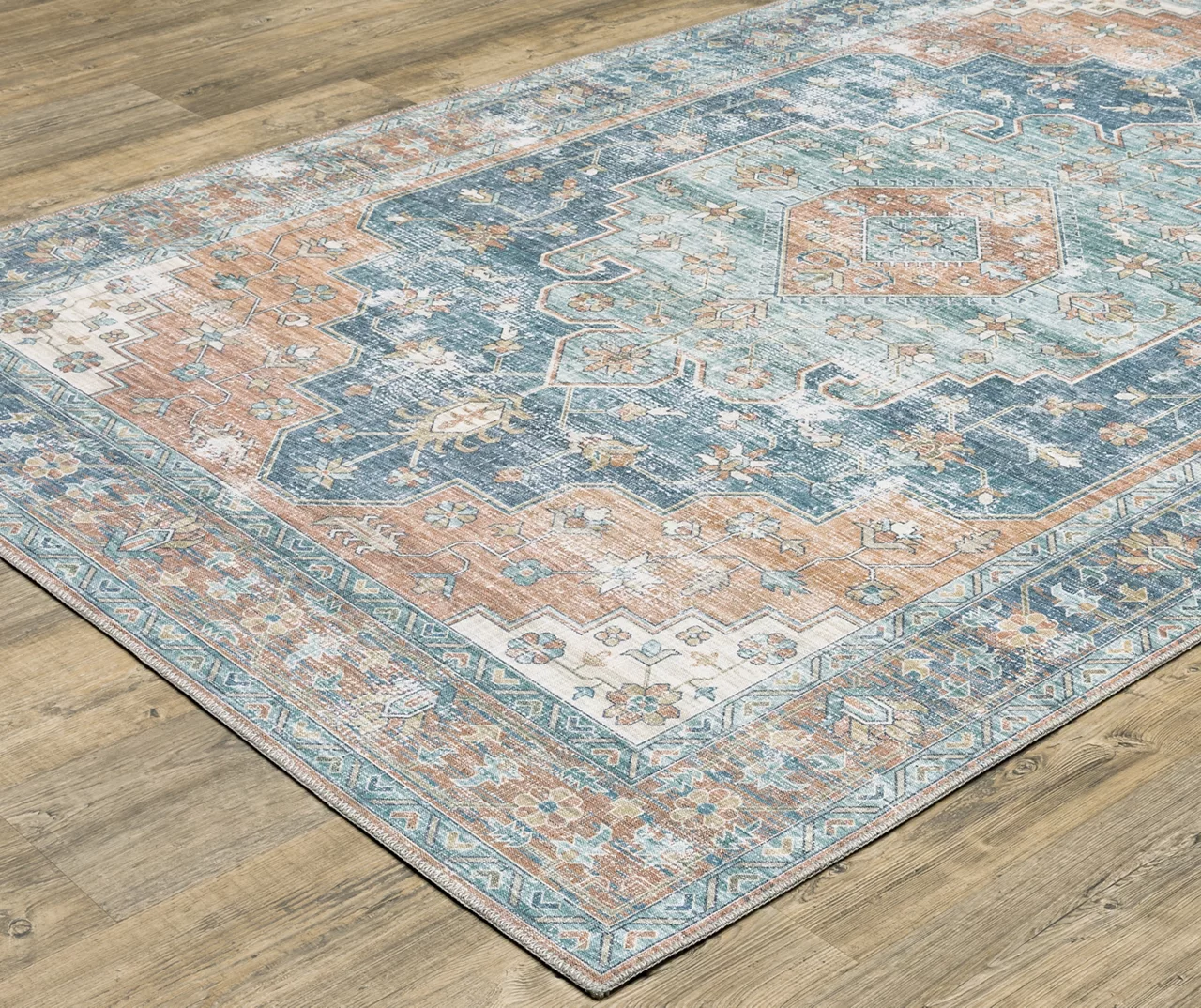 Mychael Rust & Blue Geometric Floral Area Rug, (2' X 8') 4 Mychael Rust & Blue Geometric Floral Area Rug, (2' X 8') - Image 2