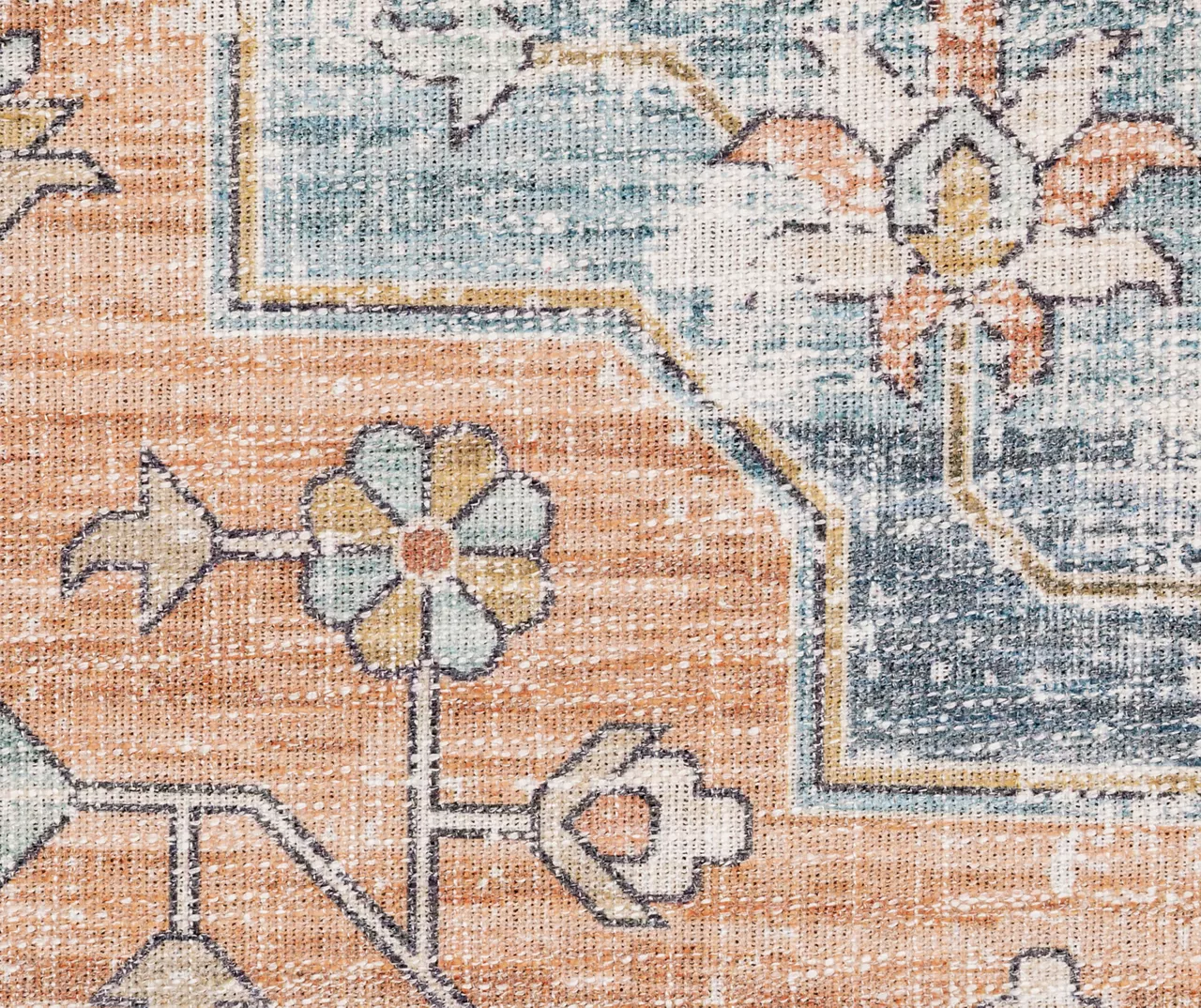 Mychael Rust & Blue Geometric Floral Area Rug, (2' X 8') 6 Mychael Rust & Blue Geometric Floral Area Rug, (2' X 8') - Image 4