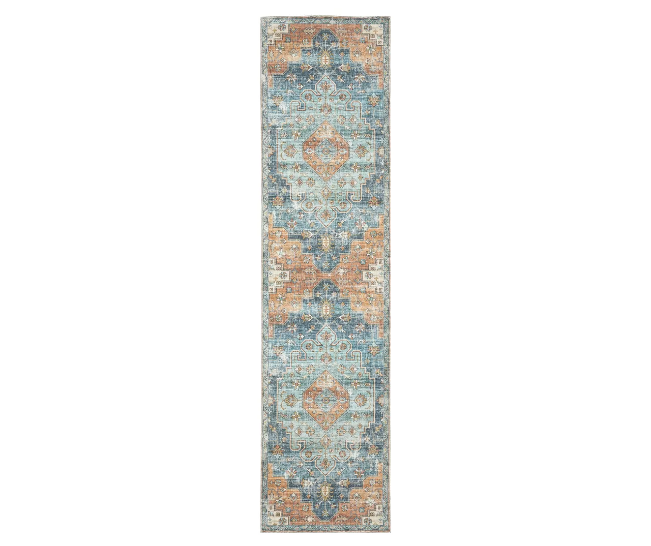 Mychael Rust & Blue Geometric Floral Area Rug, (2' X 8') 3 Mychael Rust & Blue Geometric Floral Area Rug, (2' X 8')