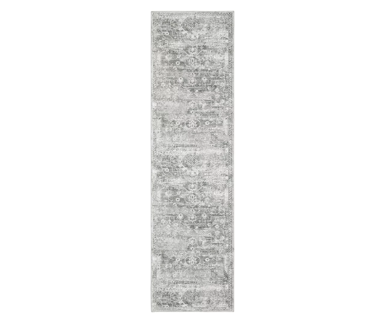 Maleak Gray & Ivory Distressed Geometric Area Rug, (2' X 8') 3 Maleak Gray & Ivory Distressed Geometric Area Rug, (2' X 8')
