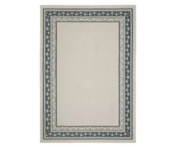 Torlea Beige & Blue Zigzag Border Outdoor Area Rug, (1.1' X 7.3')