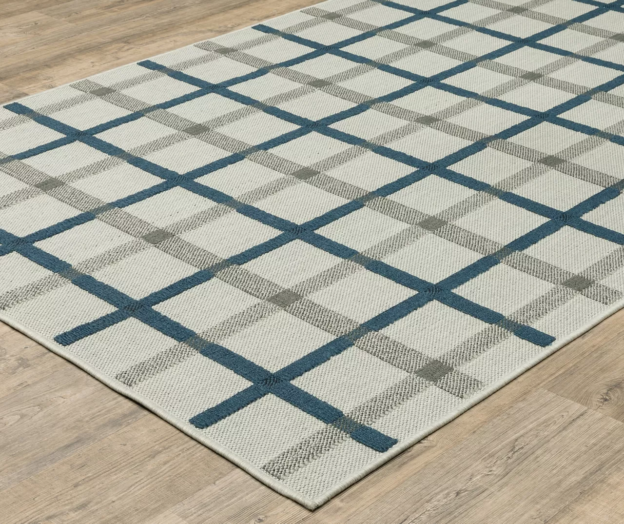 Toril Beige & Blue Plaid Outdoor Area Rug 10 Toril Beige & Blue Plaid Outdoor Area Rug - Image 8