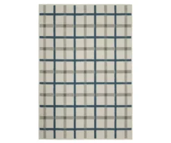 Toril Beige & Blue Plaid Outdoor Area Rug