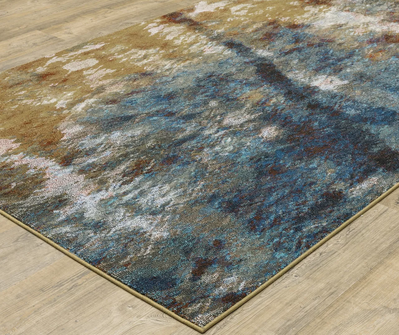 Velimeere Blue & Gold Abstract Area Rug, (2.3' X 7.6') 4 Velimeere Blue & Gold Abstract Area Rug, (2.3' X 7.6') - Image 2