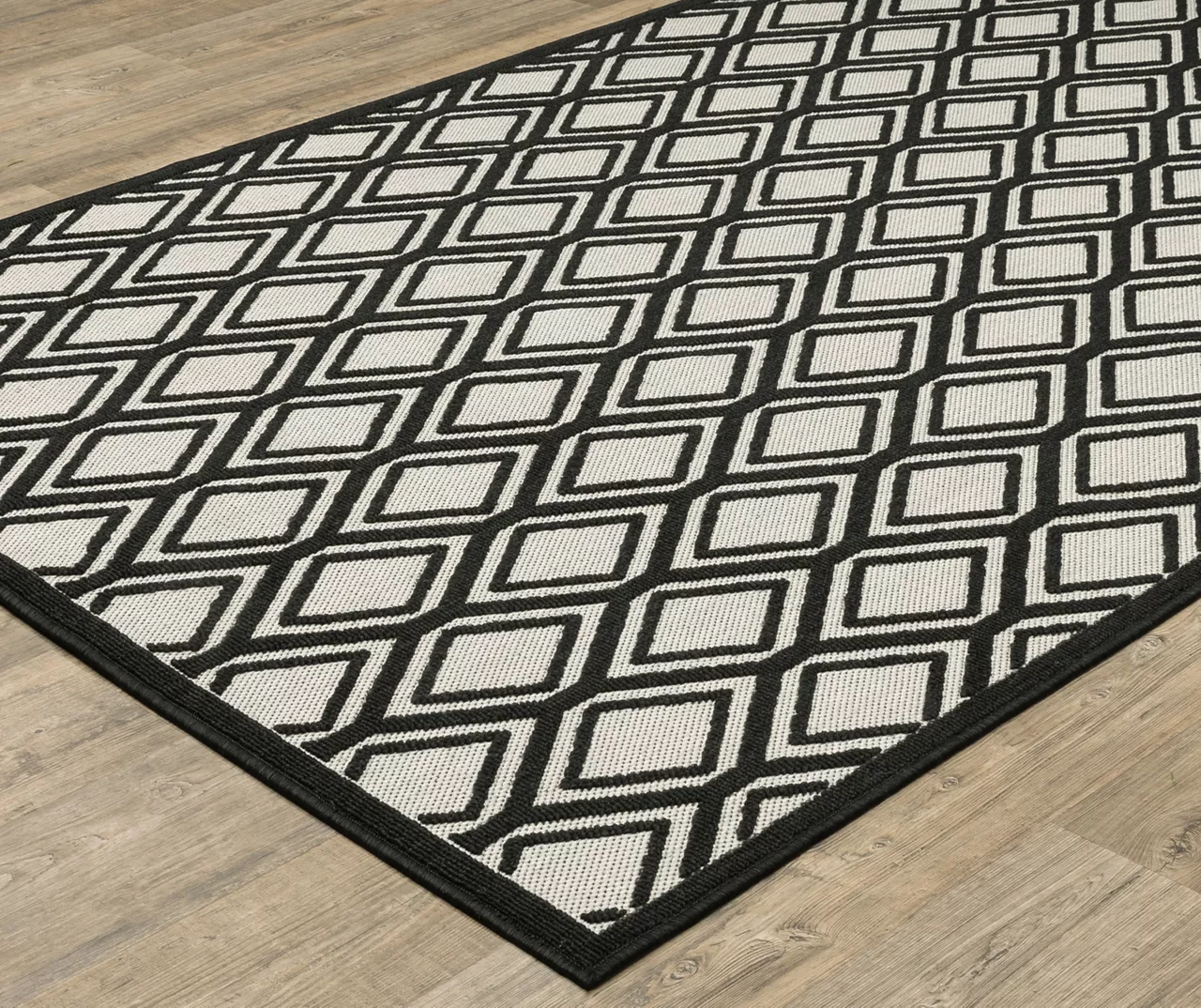 Torcal Beige & Black Diamond Lattice Outdoor Area Rug, (1.1' X 3.9') 4 Torcal Beige & Black Diamond Lattice Outdoor Area Rug, (1.1' X 3.9') - Image 2